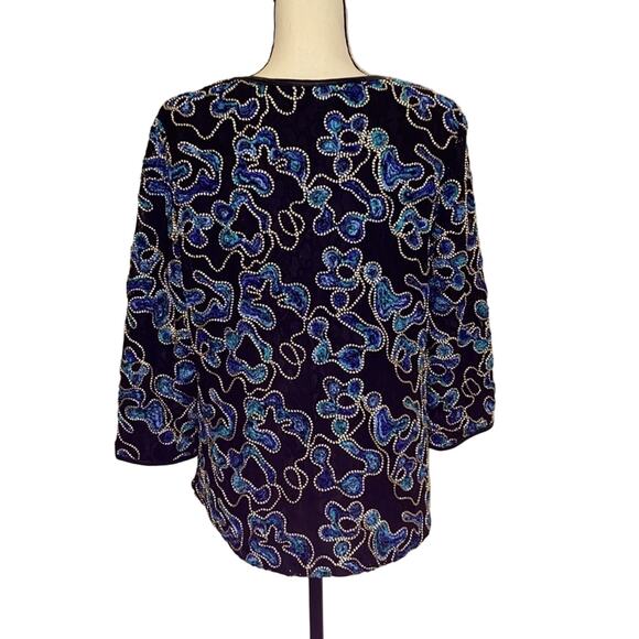 Dennis Basso Black and Blue Embroidered Soutache Jacket Size 10 - Picture 2 of 8